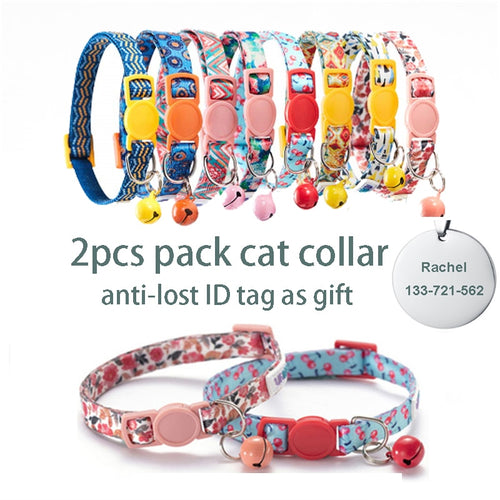 UFBEMO 2pcs pack Cat Collar Personalized breakaway with bell pet necklace for small dog chihuahua puppy collar pet products