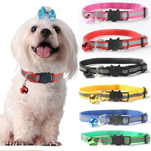 Load image into Gallery viewer, 1.0 Collar  Dog Cat Pet Adjuatable  Fashion Nylon Necklace  with Bell  Night Safety Bright  Reflective Cat Head Safety Buckle