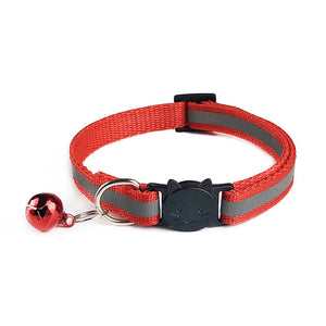 1.0 Collar  Dog Cat Pet Adjuatable  Fashion Nylon Necklace  with Bell  Night Safety Bright  Reflective Cat Head Safety Buckle