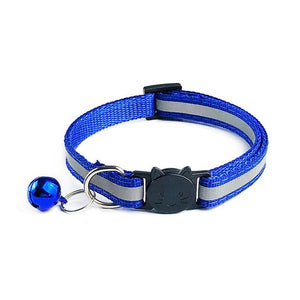 1.0 Collar  Dog Cat Pet Adjuatable  Fashion Nylon Necklace  with Bell  Night Safety Bright  Reflective Cat Head Safety Buckle