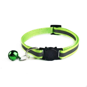 1.0 Collar  Dog Cat Pet Adjuatable  Fashion Nylon Necklace  with Bell  Night Safety Bright  Reflective Cat Head Safety Buckle