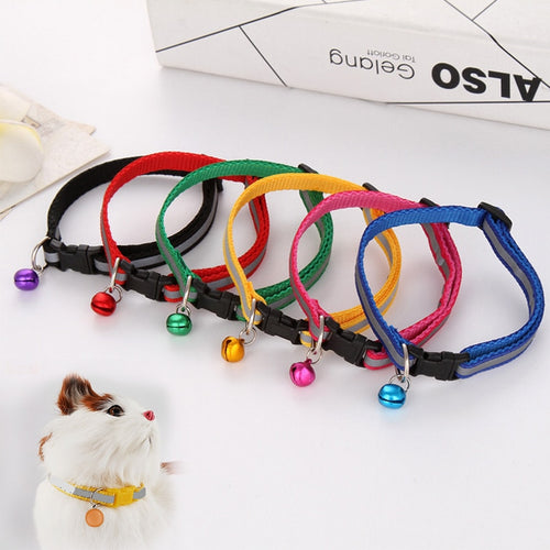 Hot Cute Dog Pet Glossy Reflective Collar Safety Buckle Bell Strap 6 Colors Adjustable strap