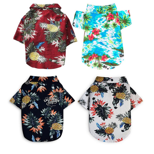 Dog Clothes Summer Beach Shirt Dog Cute Print Hawaii Beach Casual Pet Travel Shirt Pineapple Floral Short Sleeve Dog Cat Blouse